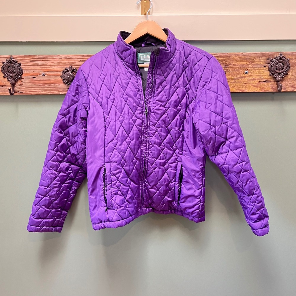 LL Bean Purple Diamond Quilted Full Zip Jacket Misses Medium Mock Neck U999